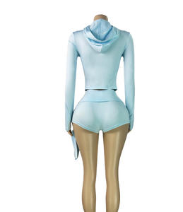 Custom LOGO <strong>Women's</strong> Sets <strong>Long</strong> Sleeve Jackets and <strong>Shorts</strong> Two Piece Set <strong>Women</strong> Clothing with Headband - Product Image 4