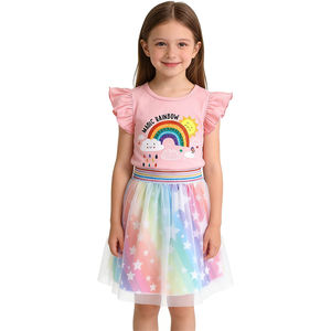 Ensemble jupe en tulle pour filles, deux pièces, t-shirt licorne à manches bouffantes, robe tutu, tenue de fête d'anniversaire d'été, 2-10 ans - Product Image 2