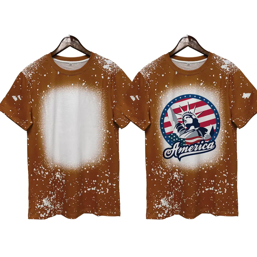 Bleached printing custom high Quality pullover 100% Polyester DIY blank Sublimation Short Sleeve White Polyester Shirts