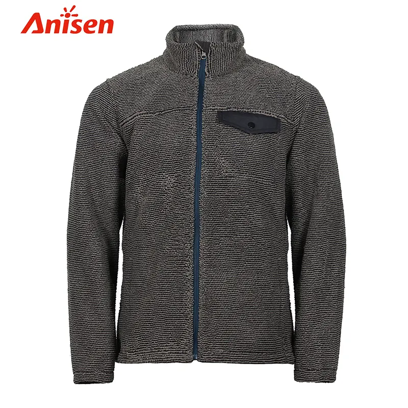 Winter Sport Street Wear Streetwear Grijs Melange Garen Geverfd Bonded Fleece Harige Warm Custom Mannen Jassen