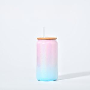 NUEVO Vaso de Vidrio Holográfico Degradado de 16oz con Brillo, de Borosilicato de Alta Calidad, para Sublimación, con Tapas y Pajitas - Product Image 5