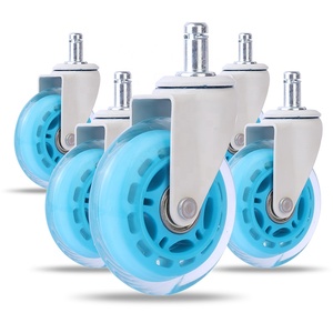 Factory Wholesale 75mm 3 Inch Blue Transparent Rubber Silent Office Chair Casters Steel Furniture <b>Replacement</b> <b>Wheels</b> - Product Image 1