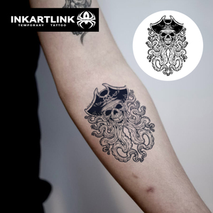 Autocollant de tatouage temporaire personnalisé Crâne de <span class=keywords><strong>pirate</strong></span> Pieuvre à base de plantes, imperméable, longue durée 15 jours, semi-permanent, pour bras, jambes, hommes - Product Image 2