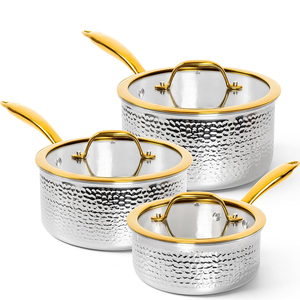 High Quality No Coating Stainless Steel Handles Gas Induction 6-Piece Hammer Triply Stainless Steel Saucepan Cookware Set - Product Image 1