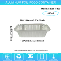 Conteneur rectangulaire en aluminium de 650 ml avec couvercle, jetable, de qualité alimentaire, pour la restauration, les plats à emporter, le barbecue et la cuisson - Vente en gros