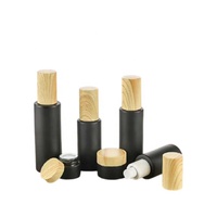 Botol Krim Kaca Hitam Doff Kosong dengan Jaminan Perdagangan, Botol Lotion, Kemasan Set Kosmetik, Tutup Bermotif Bambu, Sablon
