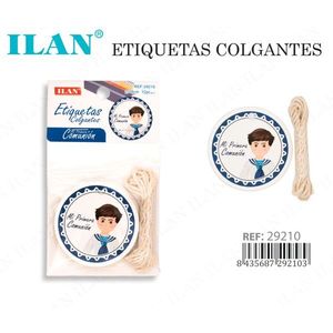 Etichette Pendenti ILAN per Prima Comunione, Design Ragazzo, 12 Pezzi con Cordino - Product Image 3