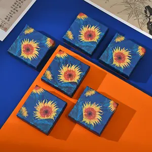 1Pc Jewelry Storage Box Blue Necklace Box for Ring Gift Paper Jewellery Sunflower Packaging Bracelet Earring Display with Sponge