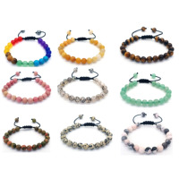 Vente en gros de bracelets ajustables en pierre de jaspe fou gris chinois pour femmes hommes avec perles de jaspe de 8mm pierres de turquoise