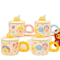 Mug en céramique mignon avec couvercle et cuillère, tasse en porcelaine blanche à motif animal, 4 couleurs, options de boîte cadeau, logo personnalisé