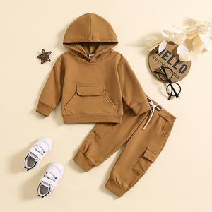 Primavera nuovo arrivo felpa con cappuccio di colore puro con patta pantaloni con patta da lavoro completo completo due pezzi disponibile In due colori - Product Image 5