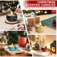 Ensemble cadeau de 6 bougies parfumées en boîte métallique de Noël avec logo personnalisé, mini boîtes de voyage en métal, bougies en cire de soja, parfum de Noël, boîte cadeau avec Père Noël et bonhomme de neige