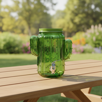Distributeur de boissons en verre en forme de cactus avec couvercle en fer, pot de stockage durable pour la cuisine, logo personnalisé, capacité de 16 oz, design unique