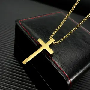 Hot 18K Gold Plated Fashion Jewelry Wholesale Classic Charm Cross Stainless Steel Pendant Men's Necklaces