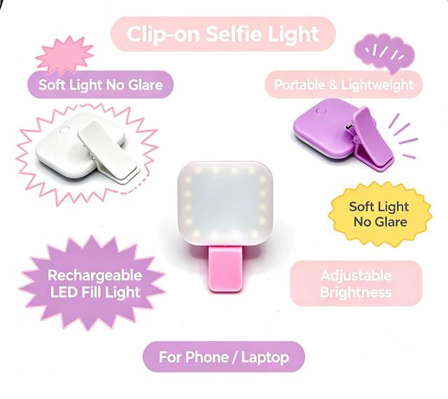 Rechargeable LED Selfie Ring Light for Phone, Adjustable Camera Fill Light for Photos/Videos/Live Streaming, Phone Clip Included