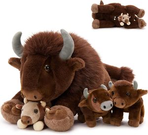 Ensemble de peluches <span class=keywords><strong>Bison</strong></span> Mère et Bébé, jouets en peluche doux, animaux de la ferme et sauvages, cadeau pour enfants, vente en gros - Product Image 1
