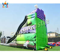Château Gonflable Hanté en Promotion avec Toboggan Double et Aire de Jeu Extérieure pour Enfants