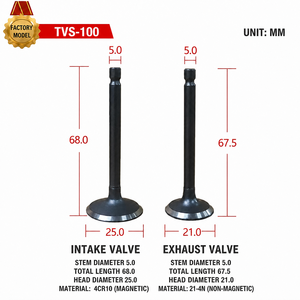 Kit de soupapes d'admission et d'échappement TVS-100 pour moto, culbuteur d'admission 25 mm et culbuteur d'échappement 21 mm pour TVS XL 100 100cc - Product Image 1