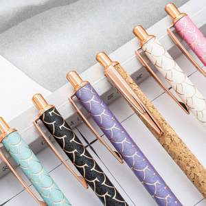 <b>Glitter</b> Coated 1.0mm Thick Leopard Crystal Mermaid Scale Design Colorful PLUNGER Click Ball Pen Sparkly Faux Leather Metal - Product Image 2