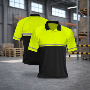 Polo de travail à manches courtes en polyester fluorescent haute visibilité avec bande réfléchissante, uniforme de sécurité pour hommes - Product Image 3