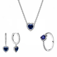 Parure de bijoux en cristal plaqué argent en forme de cœur : collier, boucles d'oreilles, bague, chaîne tendance, cadeau, accessoires de mode pour soirée