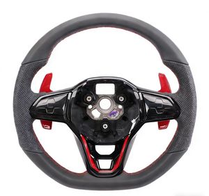 Volante de Cuero Perforado con Fibra de Carbono y Costuras Negras para Volkswagen Golf 7 MK7 MK8, <span class=keywords><strong>Venta</strong></span> Directa de Fábrica YLC - Product Image 1