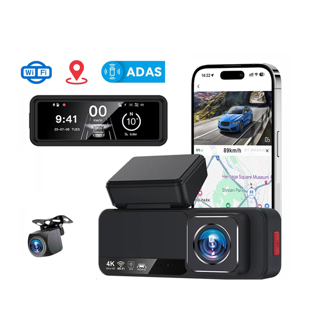 3.2" IPS WiFi Driving Recorder 4K Front+Rear Dual Lens Dashcam with AI Smart ADAS GPS Night Vision & G-Sensor