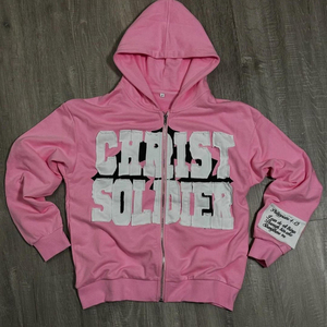 Áo hoodie nam thêu ứng dụng thủ công, phối đá, khóa kéo, kiểu vintage acid wash, phong cách đường phố - Product Image 2