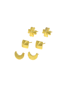 Juego de Accesorios de Moda de Diseño Chapados en Oro de 24 Quilates para Pendientes, Paquete de 3, Trébol, Cuadrado, Creciente, Minimalistas, para Uso Diario - Product Image 2