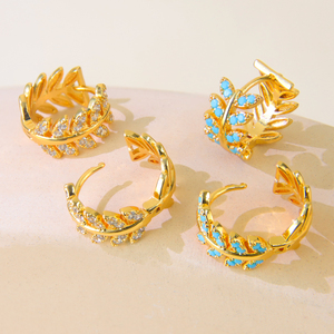 Pendientes de Aro en Forma de Hoja, Color Dorado, Moda 2026, Chapados en Oro de 21k con Circonita, para Mujer, Regalo para Fiesta - Product Image 3