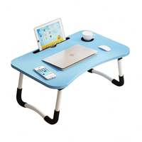 Table de Lit Portable en MDF, Support d'Ordinateur Portable Léger Pliant avec Porte-Gobelet et Fente