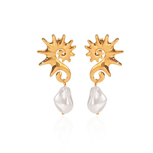 Delicados pendientes de perlas con forma de caballito de mar, impermeables, duraderos, de acero inoxidable, a la moda, para mujer. - Product Image 6