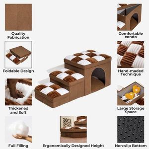 Luxury 3-Step Folding Dog Stairs Handcrafted <b>Foldable</b> Chessboard Design Storage Condo for High <b>Beds</b> <b>Sofas</b> Modern for Outdoor Use - Product Image 3