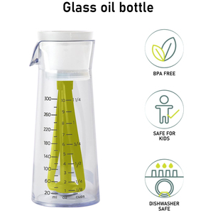 Bouteille Distributrice d'Huile <span class=keywords><strong>en</strong></span> <span class=keywords><strong>Verre</strong></span> 300ml, Agitateur de Vinaigrette, Distributeur d'Huile et de Vinaigre avec Plongeur Émulsifiant et Échelle de Mesure - Product Image 1
