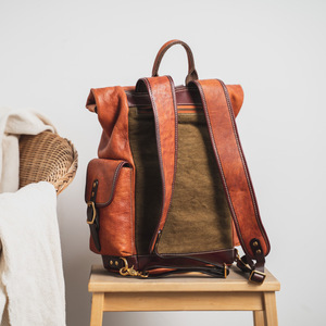 Italian Vegetable Tanned Leather <b>Backpack</b> Coffee <b>Brown</b> Unisex Durable Laptop Compartment Leisure Travel - Product Image 3