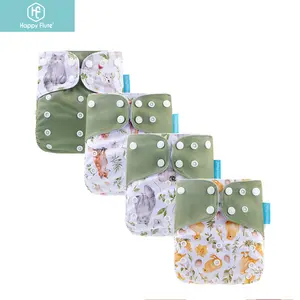 Happy flute newest patterns AIO reusable baby cloth diaper with waterproof PUL washable nappy 4pcs/pack