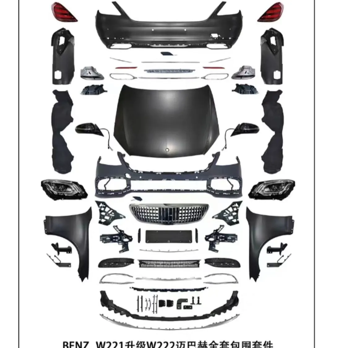 Maybach estilo corpo kit pára-choques traseiro dianteiro para Mercedes benz s classe w221 2014-2020 para w222 maybach faróis traseiras capô