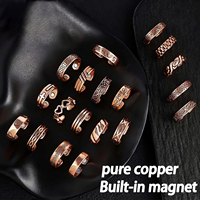 Cincin Magnetik Tembaga Merah dengan Pola Ukiran Premium, Cincin Terbuka Totem Modis