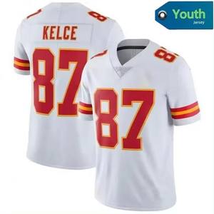 KC Youth Kids 87 Travis Kelce Origineel 1:1 Topkwaliteit US Amerika Rood Zwart Wit Gestikt Voetbalshirt - Product Image 4