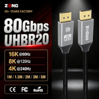 Câble certifié VESA 2.1 80 Gbps UHBR20 DP2.1 16K 8K 120Hz 4K 240Hz 540Hz FreeSync G-Sync DSC 1.2a