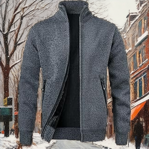 <b>Men's</b> Full Zip Stand Collar Knitted Cardigan Sweater <b>Pullover</b> with Pocket <b>for</b> Fall and Winter - Product Image 2