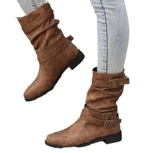 Nouvelles bottes mi-longues à talon bas pour femmes, automne-hiver, à enfiler, augmentant la <span class=keywords><strong>taille</strong></span>, <span class=keywords><strong>grande</strong></span> <span class=keywords><strong>taille</strong></span>, bout rond, décontractées, boucle de ceinture - Product Image 5