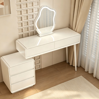 Coiffeuse minimaliste avec rangement, meuble de toilette flottant moderne et organisateur, station de maquillage simple avec tabouret