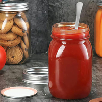 Offre Spéciale – Vente en Gros de Bocaux Mason en Verre Transparent à Large Ouverture (4oz, 8oz, 16oz, 32oz, 64oz) avec Couvercle Métallique pour la Mise en Conserve et le Stockage Alimentaire