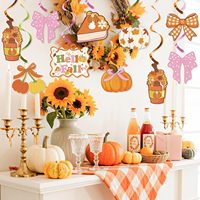 Décorations de fête d'automne, Décorations suspendues en spirale pour plafond « Hello Fall », Ornements d'automne en forme de petite citrouille avec nœud pour Thanksgiving