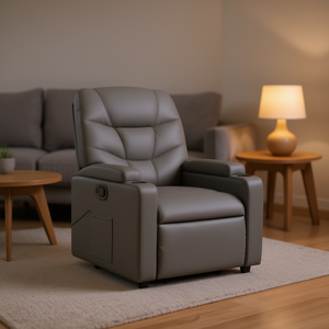 Fauteuil inclinable en similicuir gris moyen avec fonction massage, commande électrique par bouton, design contemporain, mobilier de salon - Product Image 2