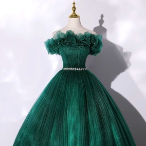 <b>Dark</b> <b>Green</b> Off The Shoulder Ball Gown Evening <b>Dress</b> With Ruffles Natural Waistline For <b>Formal</b> Events - Product Image 2