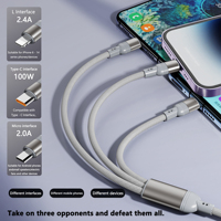 Kabel Charger HP 2 in 3 100W Nylon Braided Tipe-C Fast Charging USB-C dengan Transfer Data untuk Ponsel Tablet iPhone