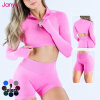 Setelan Olahraga Wanita Janya Wholesale Activewear, Atasan Zipper dan Celana Olahraga, Cocok untuk Gym, Fitness, Workout, Yoga Seamless 2 Potong