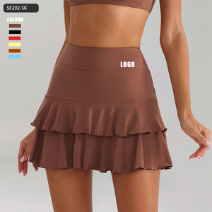 Anpassbarer Fake-Zweiteiler mit Doppel-Rüschen Kurzer Rock-Hose Schnelltrocknend Atmungsaktiv Blendschutz Innentasche Yoga-Tennis-Rock - Product Image 1